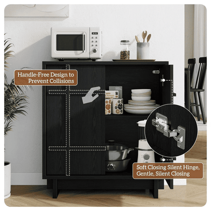 Laintene Buffet Cabinet with Skeletal Lines Doors, Sideboard Storage Cabinet with Adjustable Shelves for Kitchen, Wood Accent Cabinet TV Stands for Living Room, Black Set of 3