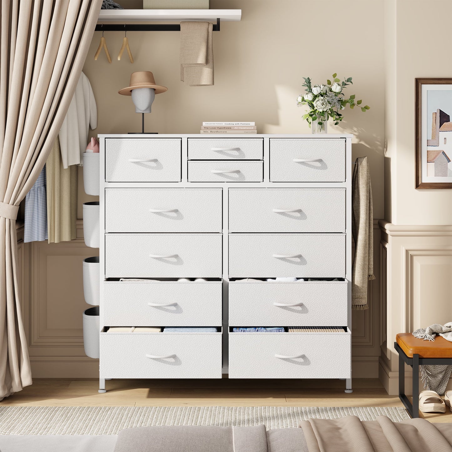 LainTene Fabric Dresser with 12 Drawers Dresser for Bedroom Chests of Drawers Storage Tower for Living Room, White