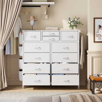 LainTene Fabric Dresser with 12 Drawers Dresser for Bedroom Chests of Drawers Storage Tower for Living Room, White