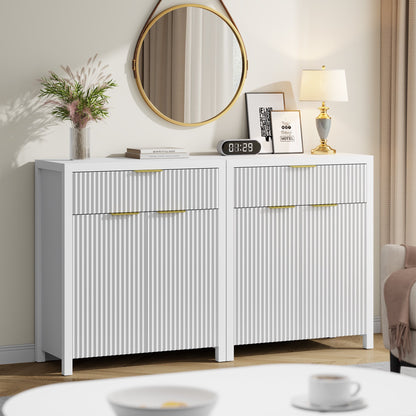 Laintene Storage Cabinet Set of 3, Sideboard Buffet Cabinet with Storage Drawer and Adjustable Shelf, 28" Wooden Accent Entryway TV Cabinet for Living Room, White