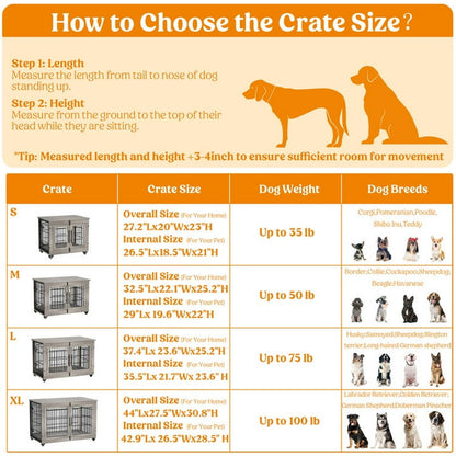 LainTene Dog Crate Furniture, Dog Kennels for Inside with Pads and Wheels, Heavy Duty Pet House for Small Medium Dogs, Gray