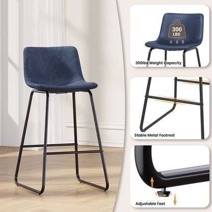 LainTene 26" Bar Stools Set of 3 – Faux Leather Counter Height Stools with Backrest & Footrest, Heavy-Duty Metal Frame for Kitchen, Bar, Living Room, Blue