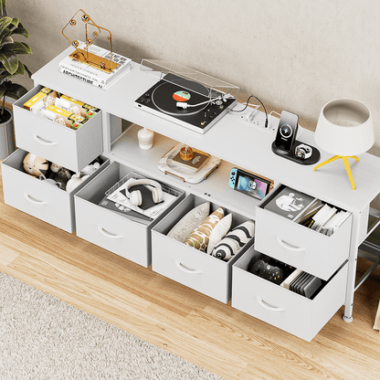 TV Stand Dresser with Power Outlets and LED Lights, 6 Drawer Console for 60 Inch TV, Dresser for Bedroom, Closet, Hallway