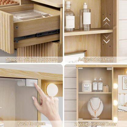 LainTene Vanity Set with Stool, Makeup Vanity Table with Lights and Mirror, Vanity Desk with 3 Drawers & 2 Large Storage Cabinets and Charging Station for Bedroom