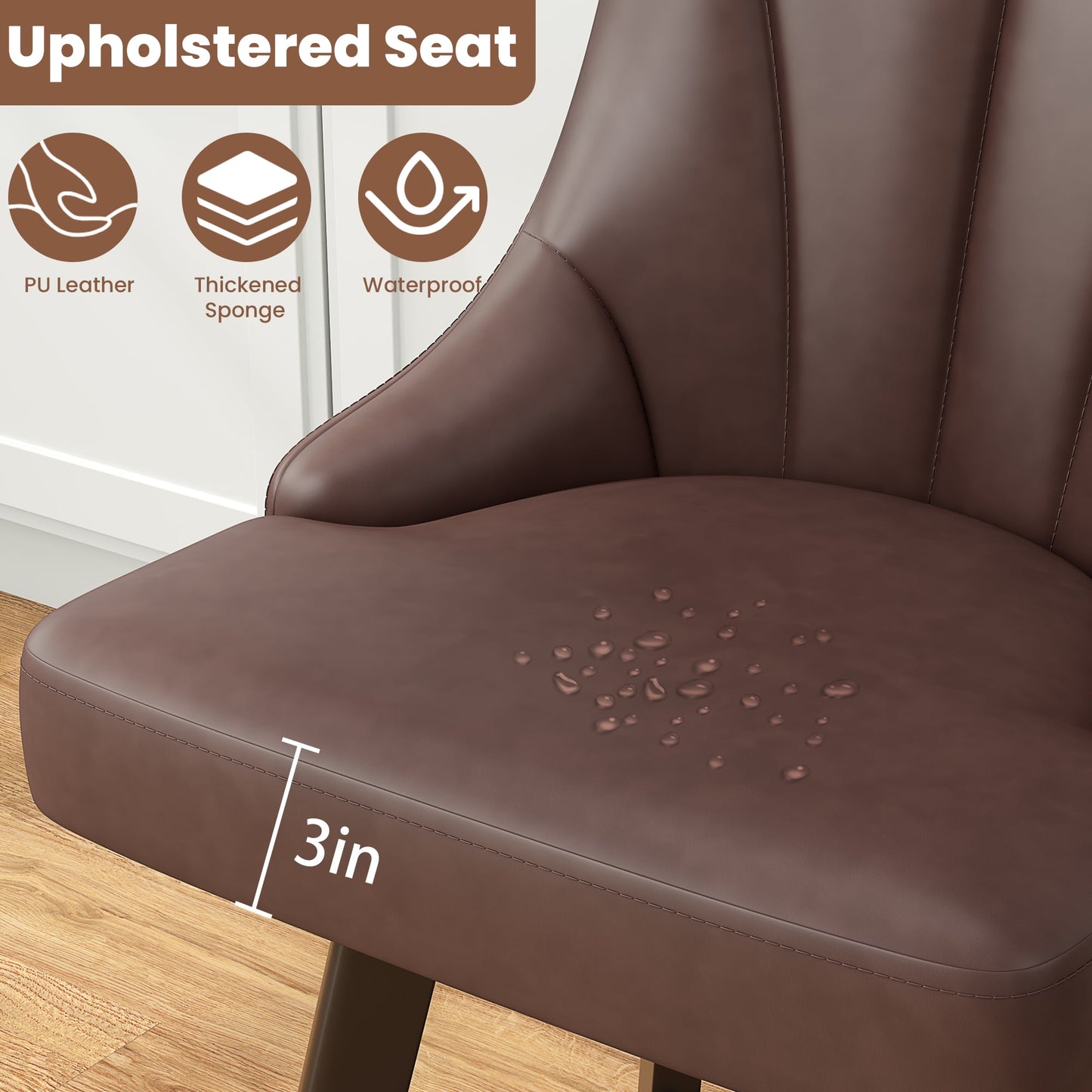LainTene 24" Counter Height Swivel Bar Stools Set of 4, PU Leather Upholstered Counter Barstools with Solid Wood Legs and Backs for Kitchen Island, Home Bar