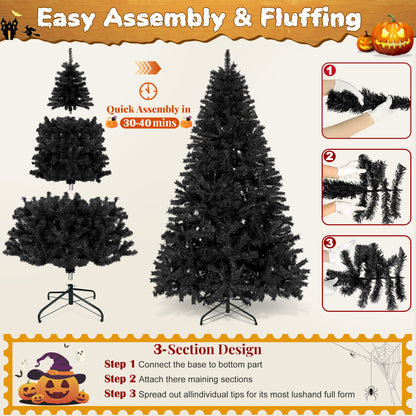 Laintene 6FT Artificial Christmas Tree with 800 Tips, Realistic Fir Xmas Tree for Indoor/Outdoor Decor, Sturdy Metal Stand, Black
