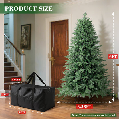 Laintene 6FT Pre-Lit Premium PE+PVC Christmas Tree | 400 Warm White LED Lights, 2085 Realistic Tips, Hinged Design with Storage Bag & Metal Stand
