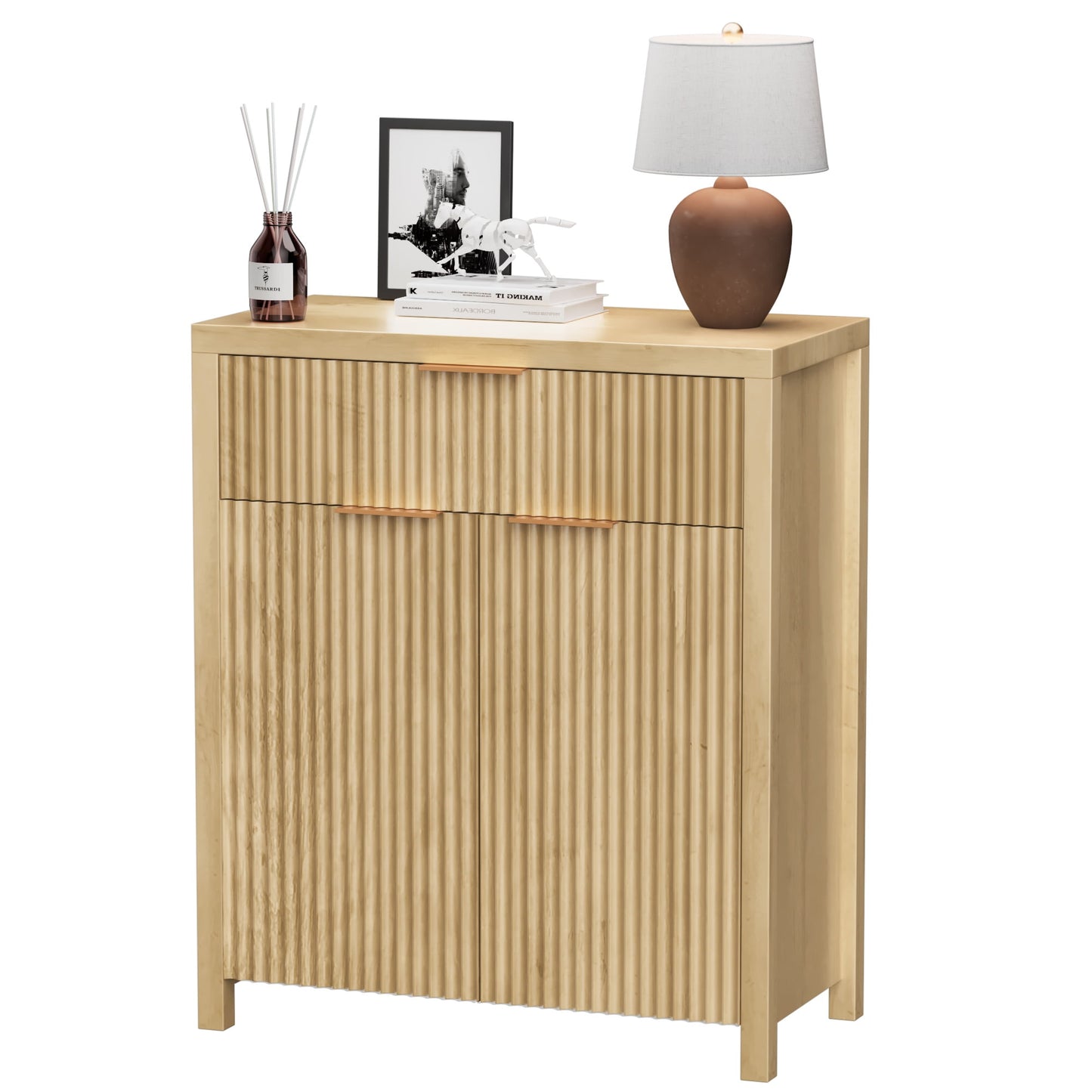 Laintene Storage Cabinet Set of 3, Sideboard Buffet Cabinet with Storage Drawer and Adjustable Shelf, 28" Wooden Accent Entryway TV Cabinet for Living Room, Natural Oak