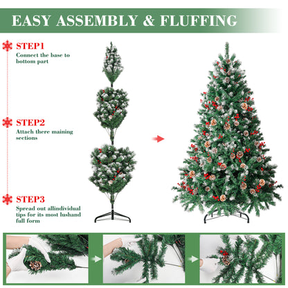 Laintene 6ft Pre-Lit & Pre-Decorated Christmas Tree | 250 Warm White LED Lights, 800 Realistic Tips, 108 Natural Decorations (Pine Cones & Berries), Hinged Design for Home/Office
