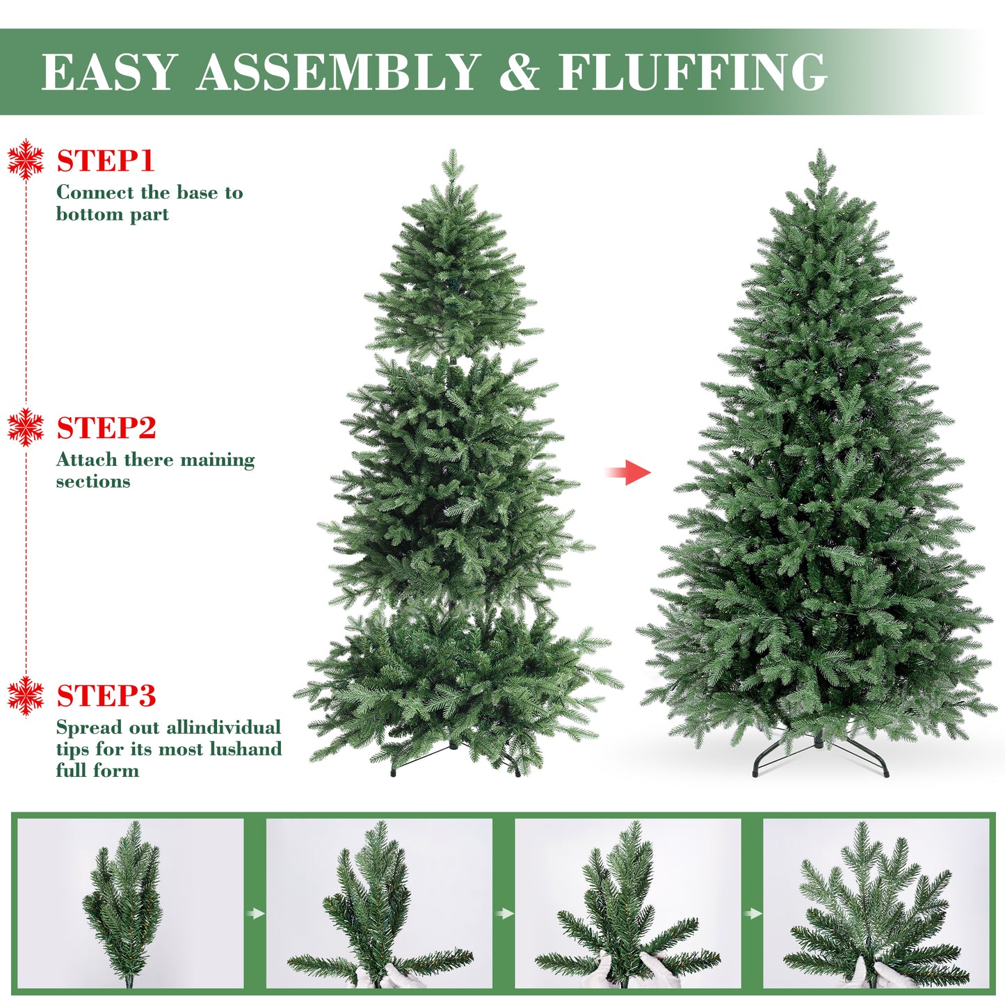 Laintene 6FT Pre-Lit Premium PE+PVC Christmas Tree | 400 Warm White LED Lights, 2085 Realistic Tips, Hinged Design with Storage Bag & Metal Stand