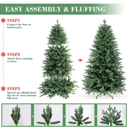 Laintene 6FT Pre-Lit Premium PE+PVC Christmas Tree | 400 Warm White LED Lights, 2085 Realistic Tips, Hinged Design with Storage Bag & Metal Stand