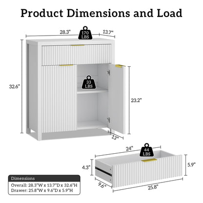Laintene Storage Cabinet Set of 3, Sideboard Buffet Cabinet with Storage Drawer and Adjustable Shelf, 28" Wooden Accent Entryway TV Cabinet for Living Room, White