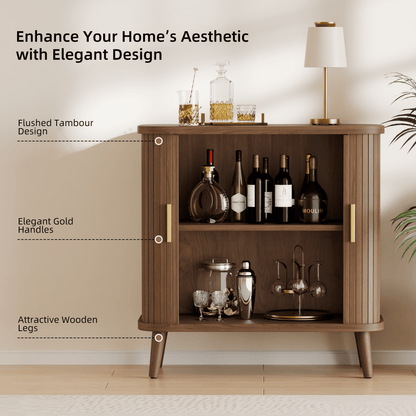 Laintene Sideboard Buffet Cabinet, Storage Cabinet with Sliding Door & Adjustable Shelf, Fluted Accent Coffee Bar for Kitchen, Entryway, Walnut