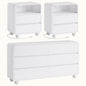 Laintene Bedroom Dresser and Nightstand 3 Piece Set - Includes Curved Double 6 Drawer Storage Dresser, Nightstand Set of 2 with Charging Station, Modern Bedroom Set, White