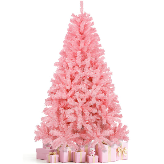 Aufelie 6ft Pink Christmas Tree, Artificial Unlit Fake Xmas Tree with 800 Hinged Branch Tips, Folding Metal Stand, Indoor Outdoor Holiday Party Decor