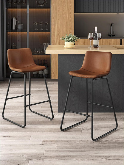 LainTene 26" Bar Stools Set of 3 – Faux Leather Counter Height Stools with Backrest & Footrest, Heavy-Duty Metal Frame for Kitchen, Bar, Living Room, Dark Brown