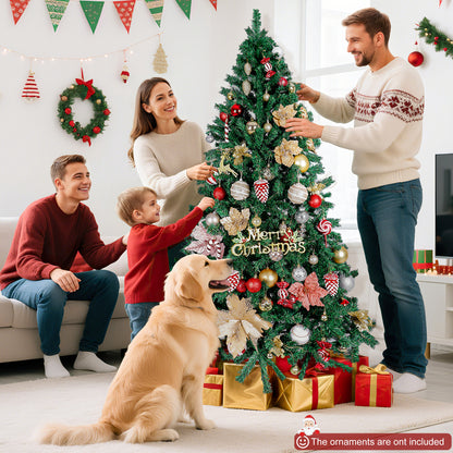 Laintene 6FT Artificial Christmas Tree with 800 Realistic Branch Tips, Premium Indoor/Outdoor Fir Xmas Tree with Sturdy Metal Stand, Easy Assembly & Storage, Green