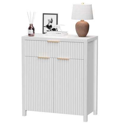 Laintene Sideboard Buffet Cabinet with Storage Drawer, Fluted Storage Cabinet with Adjustable Shelf for Dining Living Room, Entryway, White