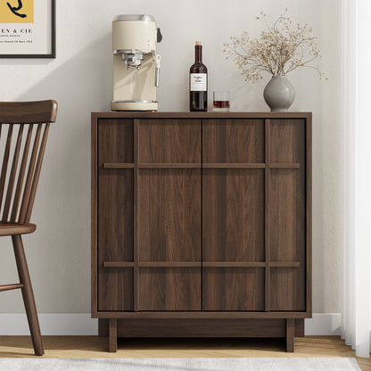 Laintene Buffet Cabinet with Skeletal Lines Doors, Sideboard Storage Cabinet with Adjustable Shelves for Kitchen, Mid-Century Accent Cabinet TV Stands for Living Room, Walnut Set of 3