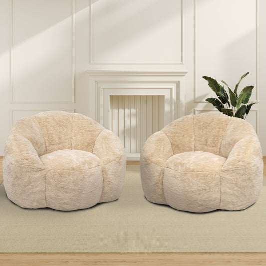 Laintene Bean Bag Chair Set of 2, Oversized Plush Bean Bag Sofa with Armrests, Stuffed High-Density Foam, Giant Comfy Lazy Chair for Adults & Teens, Living Room, Bedroom, Game Room, Beige