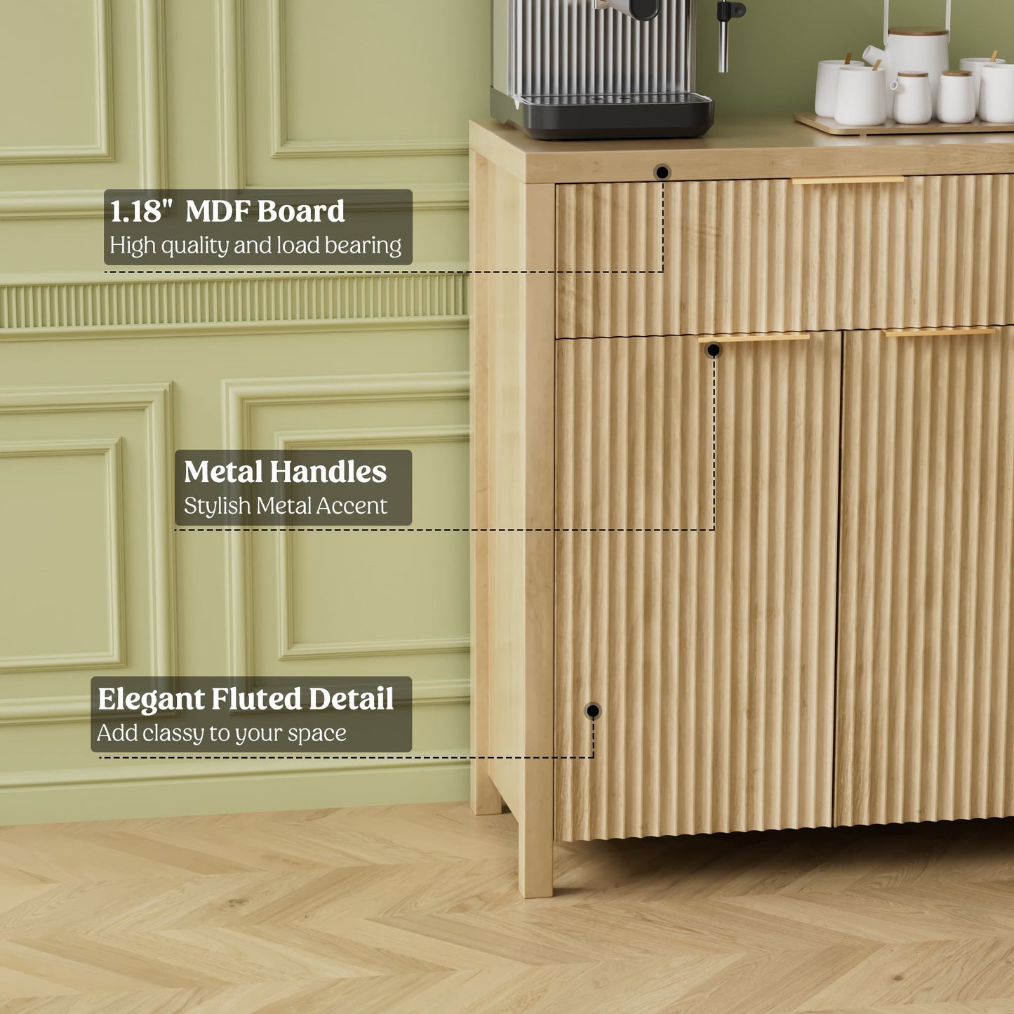 Laintene Storage Cabinet Set of 3, Sideboard Buffet Cabinet with Storage Drawer and Adjustable Shelf, 28" Wooden Accent Entryway TV Cabinet for Living Room, Natural Oak