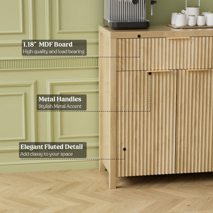 Laintene Storage Cabinet Set of 3, Sideboard Buffet Cabinet with Storage Drawer and Adjustable Shelf, 28" Wooden Accent Entryway TV Cabinet for Living Room, Natural Oak