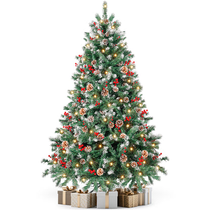 Laintene 6ft Pre-Lit & Pre-Decorated Christmas Tree | 250 Warm White LED Lights, 800 Realistic Tips, 108 Natural Decorations (Pine Cones & Berries), Hinged Design for Home/Office