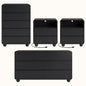 Laintene Bedroom Furniture Set - Includes 6 Drawer Dresser & 5 Drawer Dresser & 3 Drawer Nightstand Set of 2 with USB, Curved Dresser and Nightstand Sets, Black