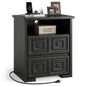 Laintene Farmhouse Nightstand with Charging Station, 2 Drawers Bedside Table for Bedroom, Wood End Table with Open Shelf for Living Room