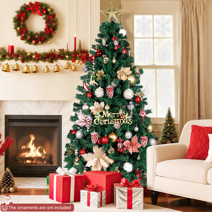 Laintene 6FT Artificial Christmas Tree with 800 Realistic Branch Tips, Premium Indoor/Outdoor Fir Xmas Tree with Sturdy Metal Stand, Easy Assembly & Storage, Green
