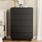 Laintene Modern 5 Drawers Dresser for Bedroom, 53" Wide Wood Dressers & Chests of Drawers w/Curved Profile Design, Mid Century Modern Dresser w/Natural Texture for Bedroom, Living Room, Black Oak