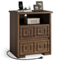 Laintene Farmhouse Nightstand with Charging Station, 2 Drawers Bedside Table for Bedroom, Wood End Table with Open Shelf for Living Room, Walnut