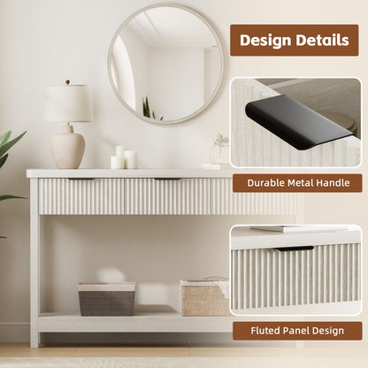 Laintene Fluted Console Table, 51" Narrow Entryway Table with 3 Drawers, Console Table Sofa Table with Storage Open Shelf, Modern Display Shelf for Hallway Living Room, White Oak
