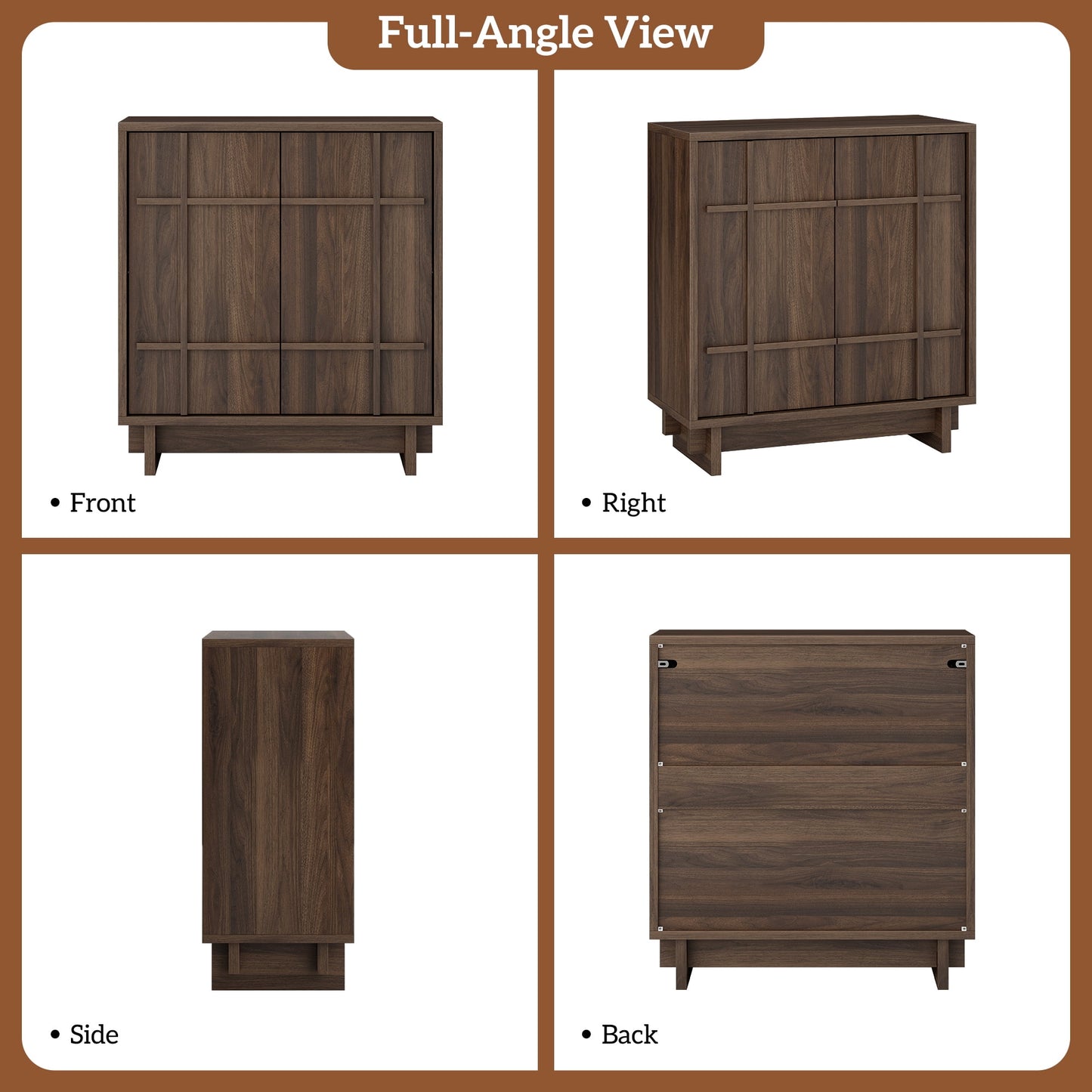Laintene Sideboard Buffet with Lines Doors, Mid-Century Storage Cabinet with Adjustable Shelves for Kitchen Dining Room, Wood Coffee Bar for Living Room, Walnut Set of 2