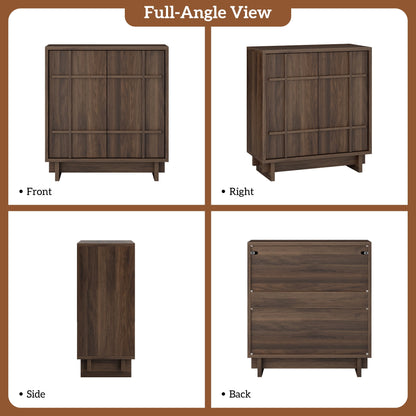 Laintene Sideboard Buffet with Lines Doors, Mid-Century Storage Cabinet with Adjustable Shelves for Kitchen Dining Room, Wood Coffee Bar for Living Room, Walnut Set of 2