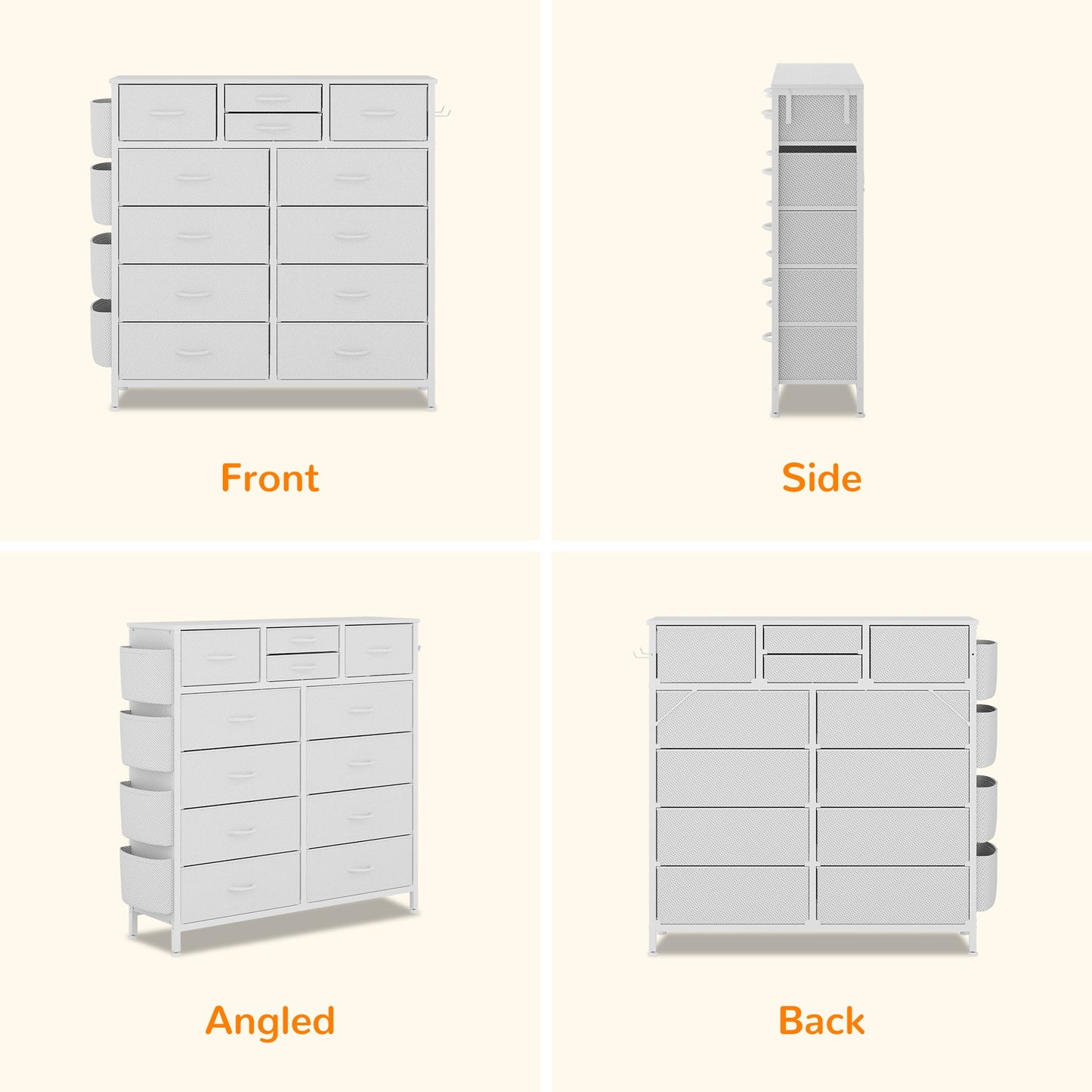 LainTene Fabric Dresser with 12 Drawers Dresser for Bedroom Chests of Drawers Storage Tower for Living Room, White