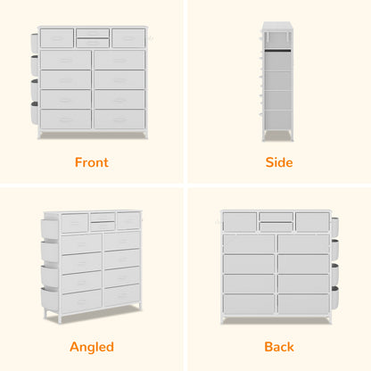 LainTene Fabric Dresser with 12 Drawers Dresser for Bedroom Chests of Drawers Storage Tower for Living Room, White
