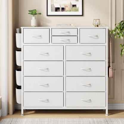 LainTene Fabric Dresser with 12 Drawers Dresser for Bedroom Chests of Drawers Storage Tower for Living Room, White