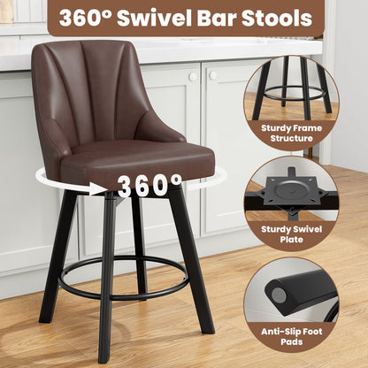 LainTene 24" Counter Height Swivel Bar Stools Set of 4, PU Leather Upholstered Counter Barstools with Solid Wood Legs and Backs for Kitchen Island, Home Bar