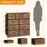 Dresser for Bedroom, Storage Organizer with 10 Drawers, Chest of Drawers with Fabric Bins, Sturdy Metal Frame, Wood Tabletop for Guest Room, Closet, Entryway,Brown