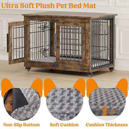 LainTene Dog Crate Furniture, Dog Kennels for Inside with Pads and Wheels, Heavy Duty Pet House for Small Medium Dogs, Browm