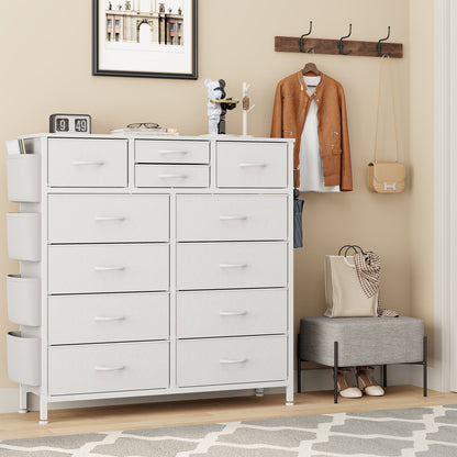 LainTene Fabric Dresser with 12 Drawers Dresser for Bedroom Chests of Drawers Storage Tower for Living Room, White