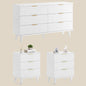 Laintene 3-Piece Boho Bedroom Set - 6-Drawer Dresser & 2 Nightstands with 3 Drawers & USB Charging, Fluted Wooden Storage, Modern Dresser & Nightstand Combo, White