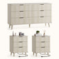 Laintene 3-Piece Boho Bedroom Set - 6-Drawer Dresser & 2 Nightstands with 3 Drawers & USB Charging, Fluted Wooden Storage, Modern Dresser & Nightstand Combo, White Oak