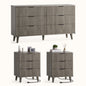 Laintene 3-Piece Boho Bedroom Set - 6-Drawer Dresser & 2 Nightstands with 3 Drawers & USB Charging, Fluted Wooden Storage, Modern Dresser & Nightstand Combo, Dark Grey Oak