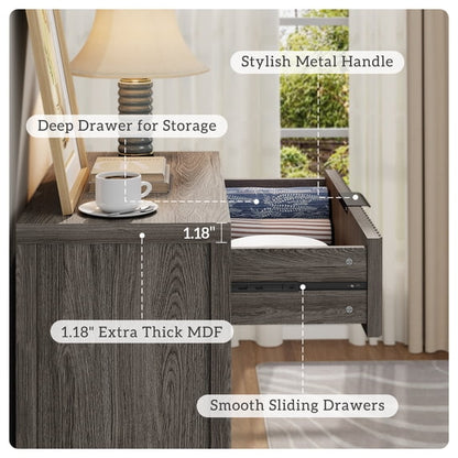 Laintene Sideboard Storage Cabinet, Fluted Buffet Cabinet with Adjustable Shelf and Drawer for Dining Living Room, Entryway, Gray Oak Set of 2