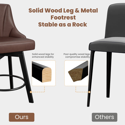 LainTene 24" Counter Height Swivel Bar Stools Set of 4, PU Leather Upholstered Counter Barstools with Solid Wood Legs and Backs for Kitchen Island, Home Bar
