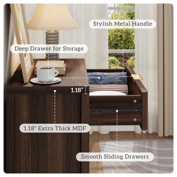 Laintene Storage Cabinet Set of 3, Sideboard Buffet Cabinet with Storage Drawer and Adjustable Shelf, 28" Wooden Accent Entryway TV Cabinet for Living Room, Walnut