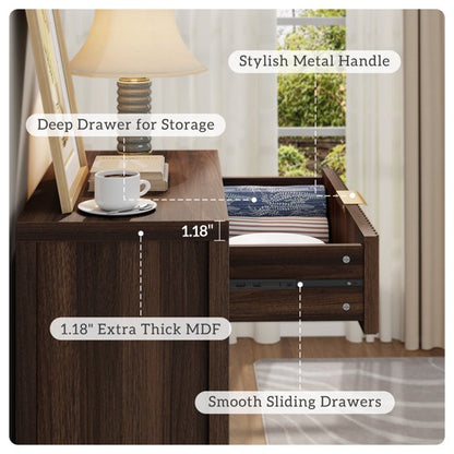 Laintene Storage Cabinet Set of 3, Sideboard Buffet Cabinet with Storage Drawer and Adjustable Shelf, 28" Wooden Accent Entryway TV Cabinet for Living Room, Walnut