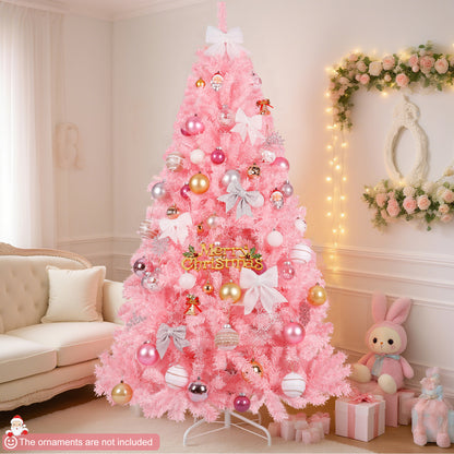 Laintene 6FT Artificial Christmas Tree with 800 Tips, Realistic Fir Xmas Tree for Indoor/Outdoor Decor, Sturdy Metal Stand, Pink